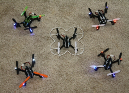 These are my five Husan X4 micro drones.  I don't know how or why I wound up with five.